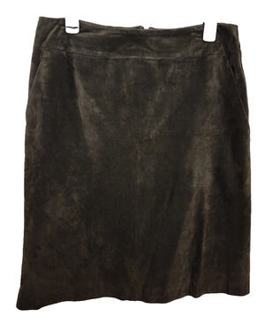 Nordstrom Preview Collection Leather Suede Brown Skirt Zip Up Pencil Size 14